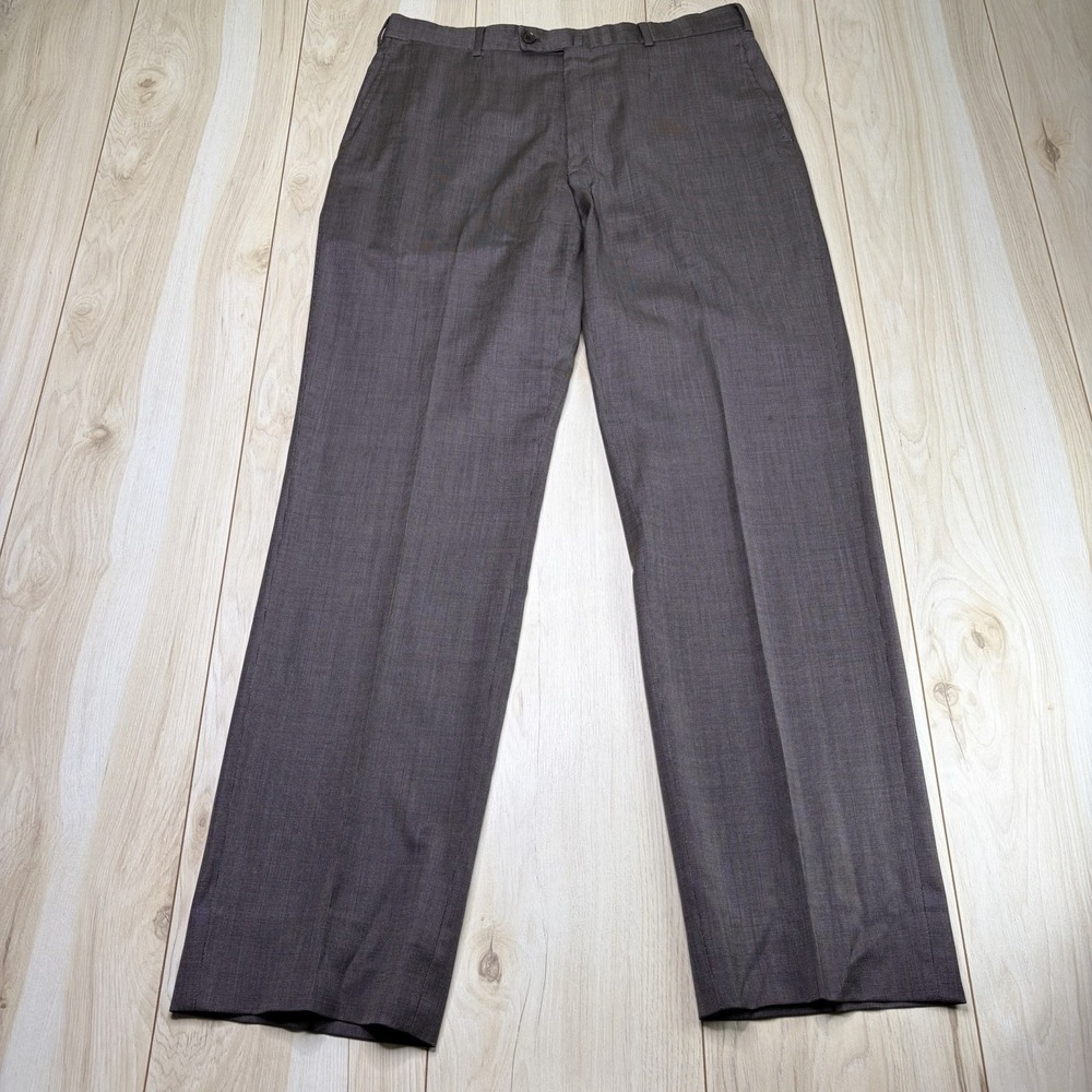 ISAIA NAPOLI Nailhead Wool Dress Pants Mens Size 34x33 Brown Trousers